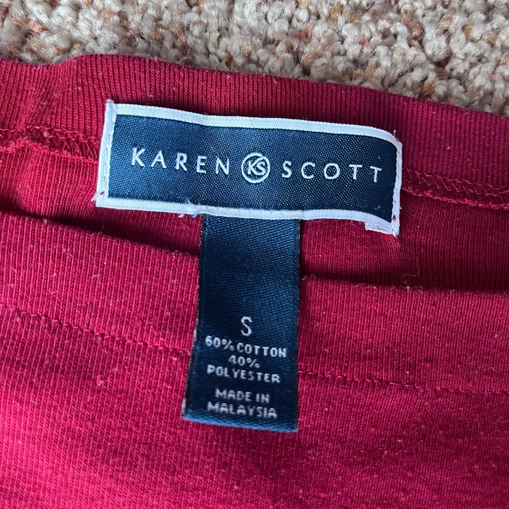 Merlot Red Karen Scott Burgundy Long Sleeve Boat Neck 3/4 Sleeve Evening Top - Picture 3 of 3